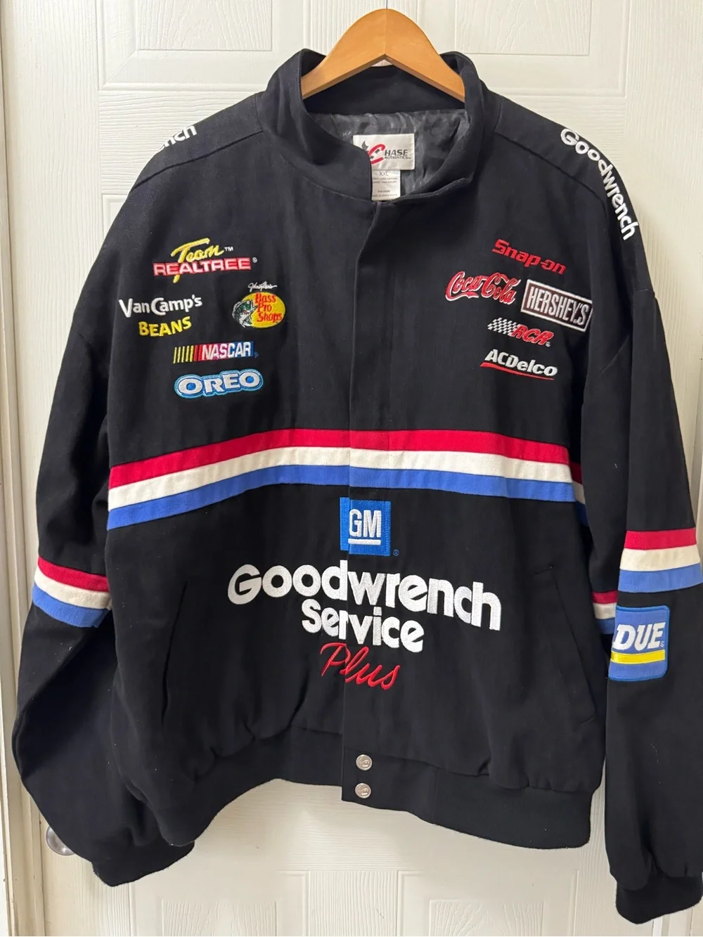 Chase Authentics Black Goodwrench Racing Bomber with Red, White & Blue Stripes